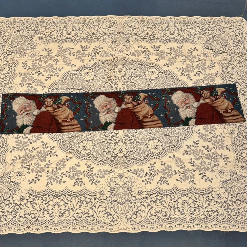 Santa Claus Woven Tapestry Table‎ Runner Christmas Jolly Toys Holiday 69